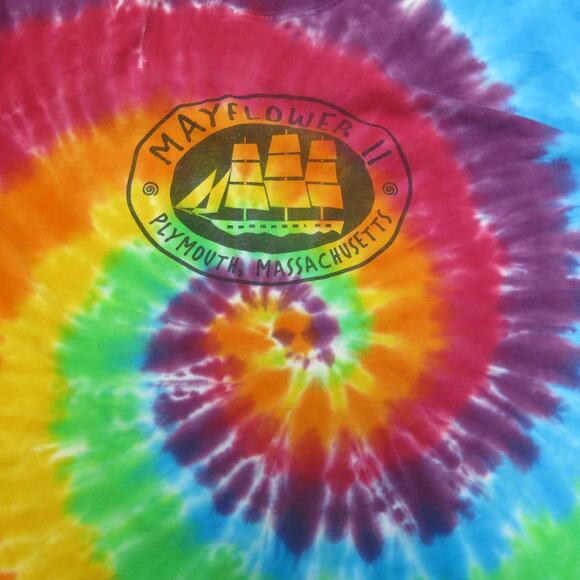 MAYFLOWER PLYMOUTH Massachusetts T Shirt Size L Tie Dye Ship Boat Hippie Casual - Picture 2 of 4